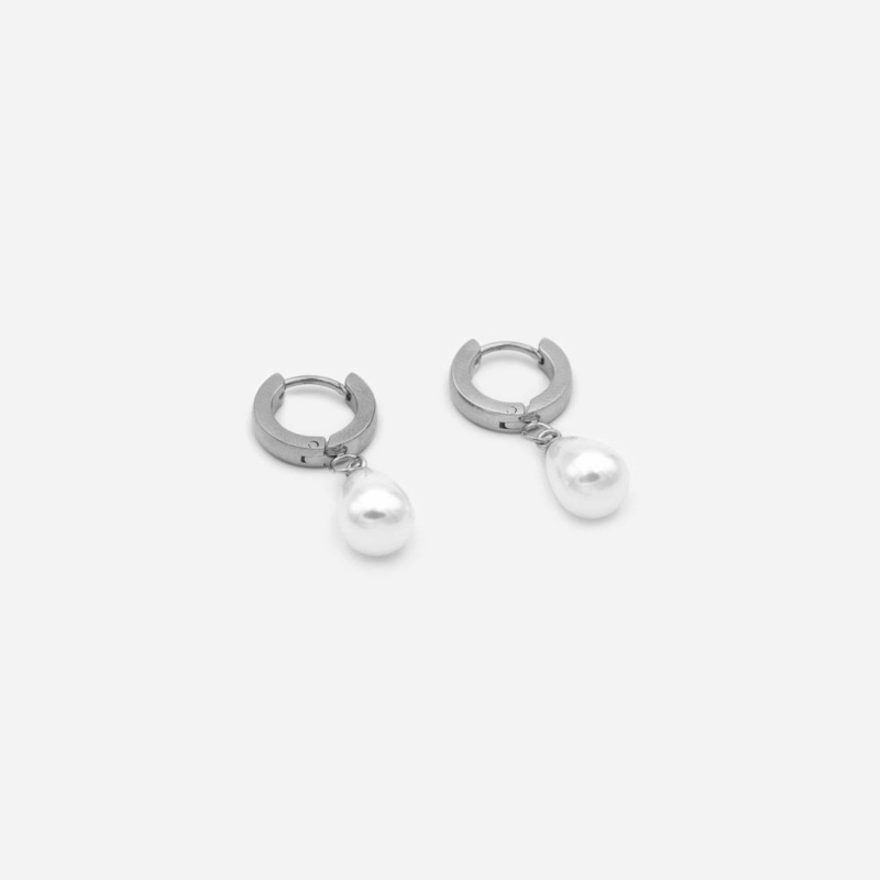 Boucles D'oreilles « Hoops & Pearls » Acier Inoxydable