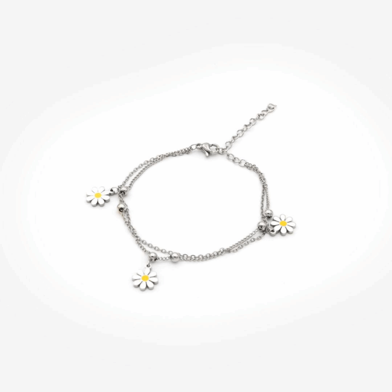 Bracelet « White Daisies » En Acier Inoxydable