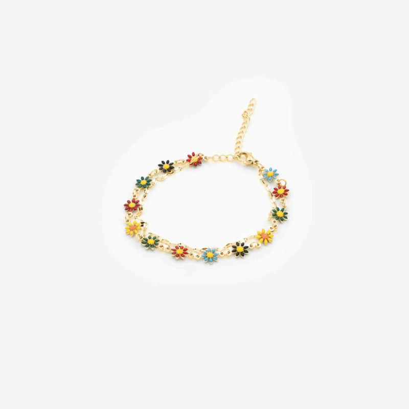 Bracelet « Rainbow Daisies» Plaqué Or 18 Carats